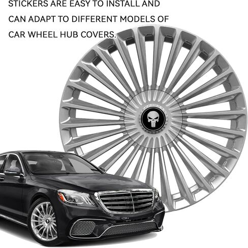 Wheel Center Caps Stickers 4PCS 2.2" Skull Metal Hub Center Cap Sticker Emblem Decal Rim Cover Skull Car Accessories Waterproof Wheel Hub Rims Cap Exterior Decorative for Car Truck SUV (Black in Saudi Arabia
