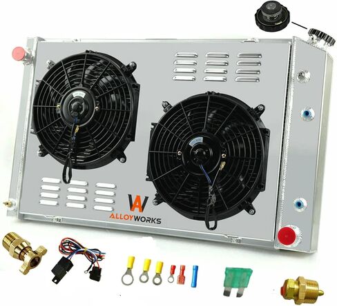 ALLOYWORKS 4 Row Radiator + Shroud + 2 x 12" Fan + Relay Fits 1973-1987 1986 Chevy C10 C20 Pickup Truck K10 K20 K30 P20 P30 R10 R20 R30 R1500 GMC Jimmy V1500 V2500 V3500 Suburban Engine Radiators in Saudi Arabia