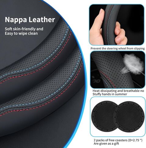 Nappa Leather Car Steering Wheel Cover for 2023 2024 2025 2026 Mazda CX-50 CX-5 CX-30 CX-90 Accessories, Universal 14.5-15 Inch, Non-Slip and Breathable, Black in Kuwait