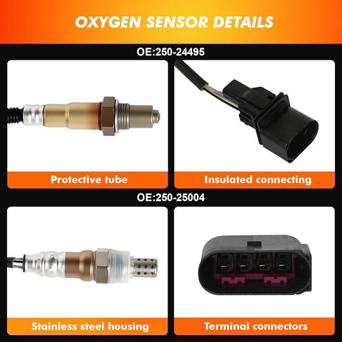 2001-2006 O2 Oxygen Sensor Upstream 250-24495 Downstream 250-25004 Compatible for VW Beetle 2001-2005, Golf 2001-2006, Jetta 2001-2005, 2.0L L4, Replaces 06B906265D, 0258007090, 11787515827 in Saudi Arabia