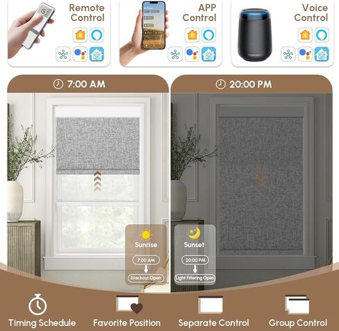 ستائر كينكمو المزدوجة المزودة بمحرك، ستائر التعتيم المخصصة وتصفية الضوء المزودة بمحرك مع جهاز تحكم عن بعد، ظلال دوارة ذكية ليلاً ونهارًا تعمل مع Apple Homekit، Alexa، Google (متعدد الألوان) in Kuwait