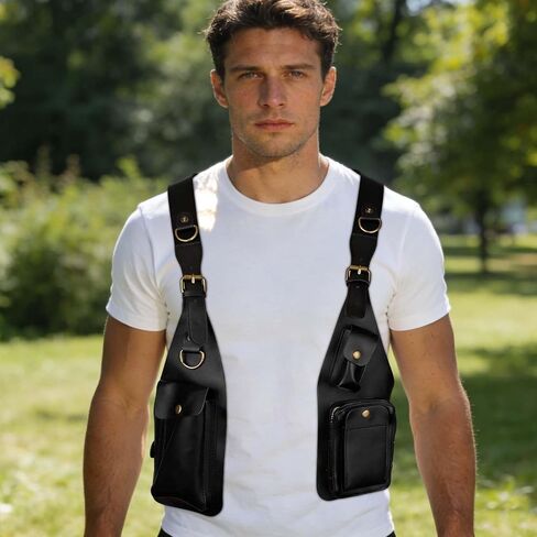 Underarm Shoulder Bag for Men, Leather Double Shoulder Armpit Bags with Adjustable Strap Anti Theft Bag for Phone Wallet Pocket in Saudi Arabia