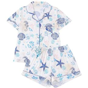 Women's 2 Piece Sea Turtle Print Pajama Sets Summer Marine Sleepwear Short Sleeve Nightwear Soft Lounge Sets XS in Kuwait
