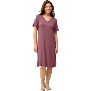 ellos Plus Size Stretch Knit V-Neck Short Sleeve Lace Trim Sleep Shirt in Saudi Arabia
