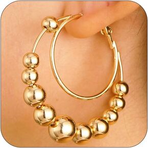 Statement Gold Beaded Big Hoop Earrings for Women Trendy, Dainty Chunky Double Circle Round Beads Ball Earring Y2K Party Ear Jewelry Accessories Gifts in Kuwait