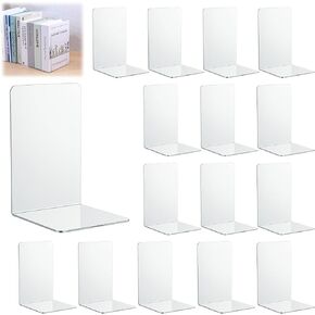 16 Pcs Clear Acrylic Bookends for Shelves, Heavy Duty L-Shaped Book Ends for Books, Invisible Book Organizer & Holder for Office, Home, Library in Kuwait