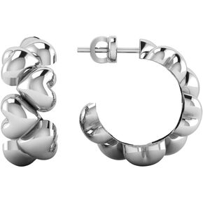 UHI Jewelry and More Ditsuhi Puff Heart Hoop Earrings, 925 Sterling Silver, Tiny Hearts Earrings, Minimalistic Design. in Kuwait