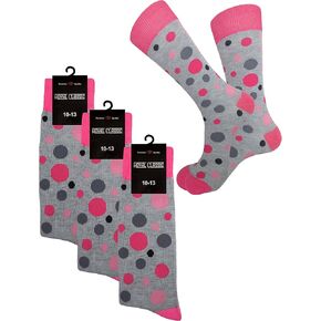 Polka Dots Groomsmen Wedding Socks 3 Pairs Cotton Blend Size 10-13 (Pink Grey Black) in Kuwait