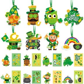 24 قطعة من زينة عيد القديس باتريك - زخارف شامروك وبطاقات جنوم مع ملصقات - علامات تعليق يمكنك صنعها بنفسك - ورق، أخضر، كاجوال - مناسبة عيد القديس باتريك in Kuwait