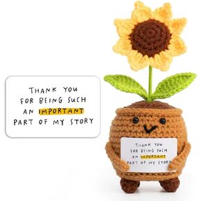 Handmade Positive Sunflower Crochet Artificial Flowers with Card - This is A Little Reminder - Thank You Gift for Teacher, Mom, Coworker, Friend, Sister, Nurse- Plant for Home Car Decor in Saudi Arabia