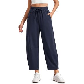 Barrel Pants Women Wide Leg Baggy Cropped Pants Ankle Casual Drawstring Sweatpants with Pockets in Kuwait