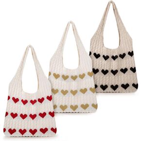 3 Pcs Crochet Tote Bag for Women Summer Aesthetic Knitted Shoulder Beach Bag Large Y2k Tote Heart Purse Handbag in Kuwait
