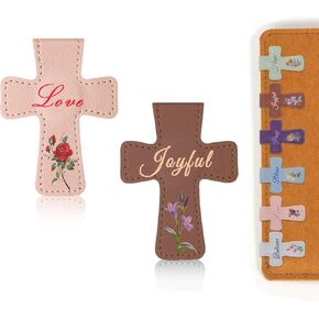 2 Pcs Bible Magnetic Leather Bookmarks - Double-Sided Christian Cross Leather Page Clips, Religious Easter Verse Gift for Women Men Students Teachers Book Lovers, Father's Day Reading Supplies in Kuwait