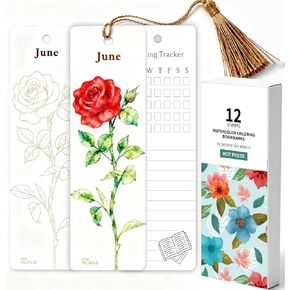 Watercolor Painting Bookmarks Kit, 12 Monthly Floral Paintable Bookmarks with Colorful Tassels, Reading Tracker for Book & Art Lovers, Coloring Book, Valentines Gift Idea for Teens & Adults Only in Kuwait