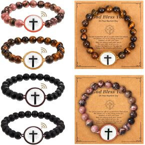 4 Sets Daily Bible Verse Bracelets with NFC Jesus Christian Bracelet with Blessing Cards Pastor Inspirational Verse Christian Gifts for Women, Men in Kuwait