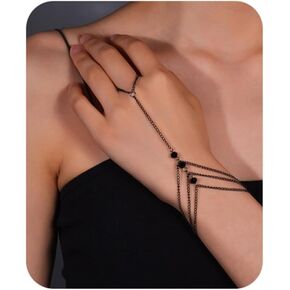 الطبقات شرابة سلسلة اليد سوار مع خواتم الاصبع الرقيق للنساء خمر الأسود الشرير ربط حلقة سوار لذيذ قابل للتعديل هدايا المجوهرات العصرية للنساء in Kuwait