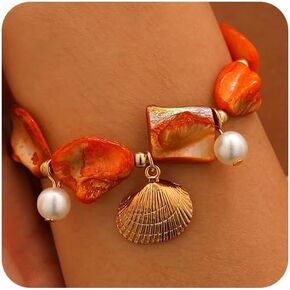 Chunky Irregular Seashell Pearl Bracelets for Women Hawaii Beach Sea Shells Coastal Conch Bracelet Trendy Tropical Pearls Statement Jewelry Gifts in Kuwait