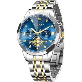 SOLLEN Mens Luxury Watches, Analog Quartz Chronograph Watches for Men, Stainless Steel Watch with Moon Phase, 30M Waterproof Wrist Watch for Men,Business Dress Classic Elegant Work Watch Gifts for Man in Saudi Arabia
