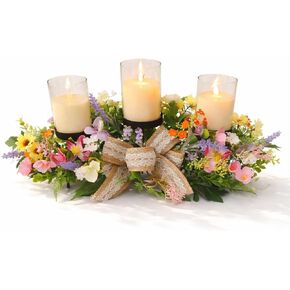 قطعة مركزية حامل شموع على شكل زهور للطاولة، 3 حاملات شموع مع ترتيب زهور الربيع، قطعة مركزية ريفية لطاولة الطعام وحفلات الزفاف وعيد الفصح وديكور المنزل in Kuwait