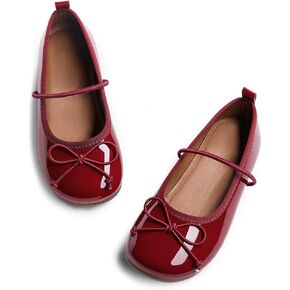 Haloumoning Girls Mary Jane Shoes Kids Bow Slip On Ballet Flats Wedding Party Dress Shoes, Burgundy, Size 13 in Kuwait