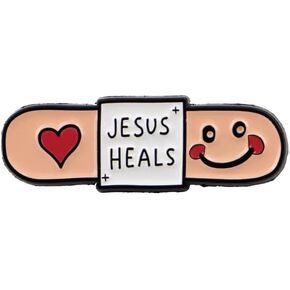 Jesus Heals Bandaid Enamel Pin - Christian Faith Brooch for Backpacks, Jackets, Hats, and Bags - Gift for Christians and Mental Health Supporters in Kuwait
