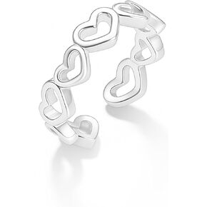 خواتم فضية على شكل قلوب متشابكة للنساء، خاتم فضة أنيق قابل للتعديل وقابل للتكديس ولا يسبب الحساسية للنساء in Kuwait