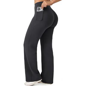 JGS1996 Straight Leg Leggings with Pockets for Women Wide Leg Yoga Pants Casual Sweatpants No Front Seam Gym Workout Leggings in Kuwait