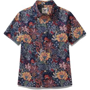 YIUME Women's Hawaiian Shirt Quirky Plants Print Cotton Button-up Short Sleeve Quirky Plants Women Shirt in Kuwait