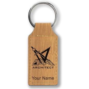 LaserGram Rectangle Keychain, Architect Symbol, Personalized Engraving Included (Black with Gold) in Kuwait