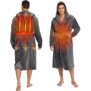 رداء مُدفأ للرجال مع غطاء للرأس - أرواب حمام مُدفأة للرجال مع 3 مستويات للتدفئة، رداء حمام طويل من الصوف من القطيفة in Kuwait