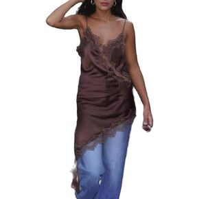 سترة نسائية حريرية من الدانتيل مزخرفة بالساتان والحرير Y2k زلة بحزام سباغيتي كوكيت قمصان صالة سترة حريرية متدفقة in Kuwait