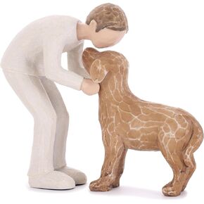 Classic Dog Sculpture Home Decor Cute Resin Man and Dog Statue Decoration for Office、Living Room、Bedroom、Home， Memory Gifts for Pet Lovers (Brown) in Kuwait