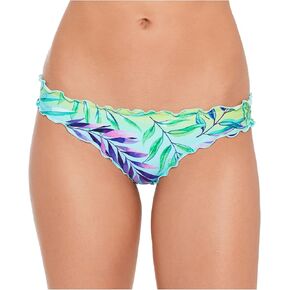 Women's Green Tropical Print Stretch Skimpy Bottom Coverage Ruffled Hipster Swimsuit Bottom S in Kuwait