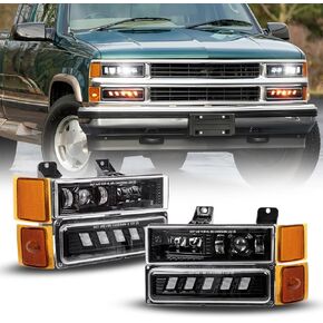 مجموعة المصابيح الأمامية BICYACO 5 في 1 DOT LED مع علامة جانبية لإشارة الانعطاف، شعاع Hi/Lo مضاد للوهج 6600LM، مقاوم للماء IP67، التوصيل والتشغيل لـ 1994-1999 Chevy Silverado Tahoe Suburban C/K 1500 2500 3500 in Kuwait