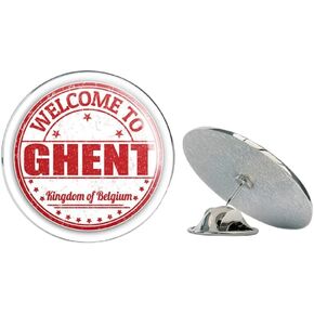 Ghent City Belgium Grunge Welcome Stamp Round Metal 0.75" Lapel Pin Hat Shirt Pin Tie Tack Pinback in Kuwait