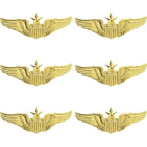 مجموعة دبابيس الطائرة - 6 قطع من دبابيس أجنحة الطيار المصنوعة من سبيكة ذهبية مع مشبك أمان للقبعات والسترات والحقائب - نمط دبوس معدني كلاسيكي لسلاح الجو للأزياء التنكرية أو الارتداء اليومي in Kuwait