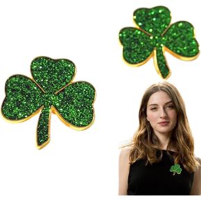 2Pcs St. Patrick's Day Green Leaf Clover Brooch Sparkling Gold Trim Clover Lapel Pins for Women Men Lucky Paddy’s Day Accessories Design Bag Decorations Patrick Jewelry Gift Party Favors Supplies in Kuwait