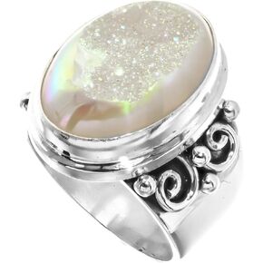 FifiRose Sparklng White Iridescent Titanium Druzy 925 Sterling Silver Sz 7 Ring, 7/8" p83345 in Kuwait