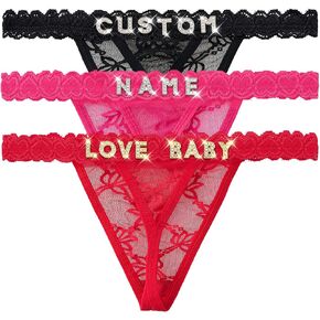 2-حزمة سيور مخصصة مع الاسم، ملابس داخلية ثونغ مخصصة من حجر الراين، سراويل داخلية مثيرة من الدانتيل مع حروف لامعة مخيطة يدويًا، هدية ملابس داخلية مخصصة للنساء، الصديقة، عيد الحب in Kuwait