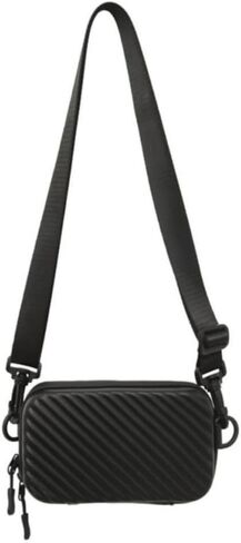 Diagonal Striped Shoulder Bag PU Unisex Lightweight Crossbody Zipper Men's Messenger Bags(Black) in Saudi Arabia
