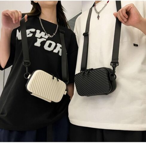 Diagonal Striped Shoulder Bag PU Unisex Lightweight Crossbody Zipper Men's Messenger Bags(Black) in Saudi Arabia