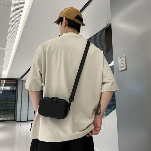 Diagonal Striped Shoulder Bag PU Unisex Lightweight Crossbody Zipper Men's Messenger Bags(Black) in Saudi Arabia