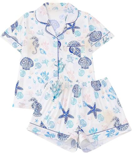 Women's 2 Piece Sea Turtle Print Pajama Sets Summer Marine Sleepwear Short Sleeve Nightwear Soft Lounge Sets XS in Kuwait
