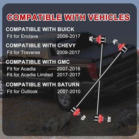 2 قطعة K750155 Sway Bar Link Kit وصلات نهاية شريط تثبيت التعليق الأمامي المتوافقة مع GMC لـ Acadia 07-16، لـ Buick for Enclave 08-17، لـ Traverse 09-17، لـ Saturn for Outlook 07-10 in Kuwait