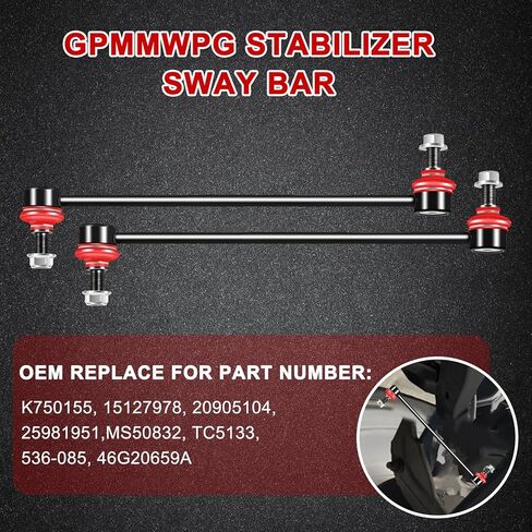 2 قطعة K750155 Sway Bar Link Kit وصلات نهاية شريط تثبيت التعليق الأمامي المتوافقة مع GMC لـ Acadia 07-16، لـ Buick for Enclave 08-17، لـ Traverse 09-17، لـ Saturn for Outlook 07-10 in Kuwait
