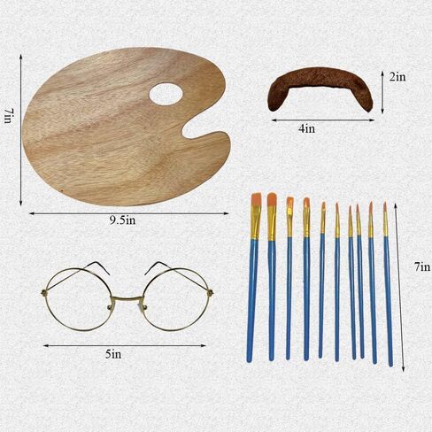 14 قطعة من زي رسام الهالوين للبالغين من إكسسوارات زي رسام الثمانينيات بما في ذلك نظارات اللحية المستعارة ومجموعة فرش لوحة الطلاء للفنانين التنكرية in Kuwait