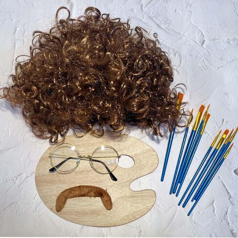 14 قطعة من زي رسام الهالوين للبالغين من إكسسوارات زي رسام الثمانينيات بما في ذلك نظارات اللحية المستعارة ومجموعة فرش لوحة الطلاء للفنانين التنكرية in Kuwait