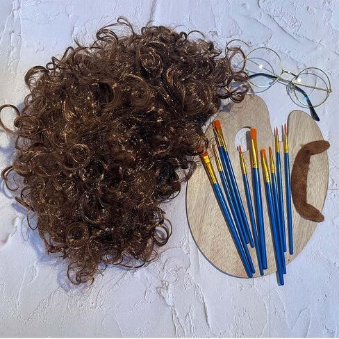 14 قطعة من زي رسام الهالوين للبالغين من إكسسوارات زي رسام الثمانينيات بما في ذلك نظارات اللحية المستعارة ومجموعة فرش لوحة الطلاء للفنانين التنكرية in Kuwait