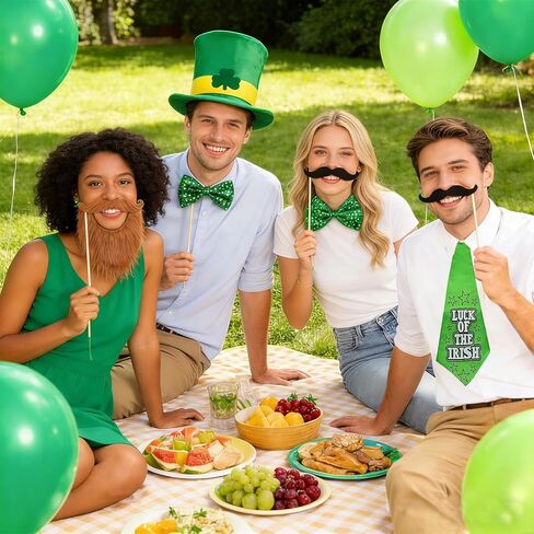مجموعة إكسسوارات أزياء Leprechaun لعيد القديس باتريك - قبعة ولحية وربطة عنق وربطة عنق لإكمال مظهرك الساحر المحظوظ (للرجال والنساء) in Saudi Arabia