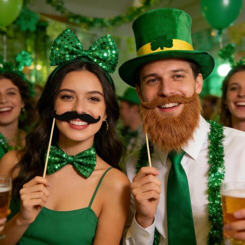 مجموعة إكسسوارات أزياء Leprechaun لعيد القديس باتريك - قبعة ولحية وربطة عنق وربطة عنق لإكمال مظهرك الساحر المحظوظ (للرجال والنساء) in Saudi Arabia